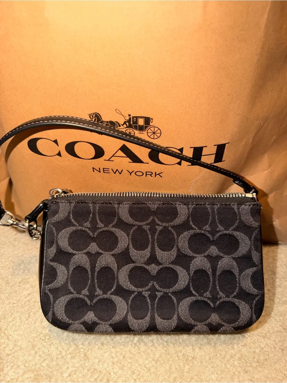 Coach Nolita 19 In Signature Black Denim Shoulder Bag Silver/Black CCZ48 NWT